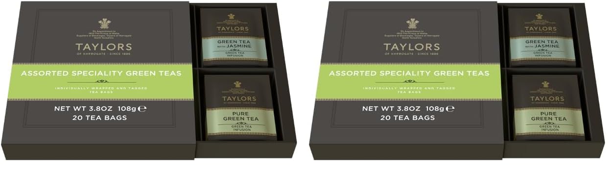 Taylors of Harrogate Assorted Green & Herbal Teas Sampler, Variety Pack Gift Box, Individually Wrapped Bags, 48 Count (Pack of 1), Premium Green & Herbal Teas, Mixed Caffeinated & Caffeine-Free Selection, 48 Teabags - Image 6