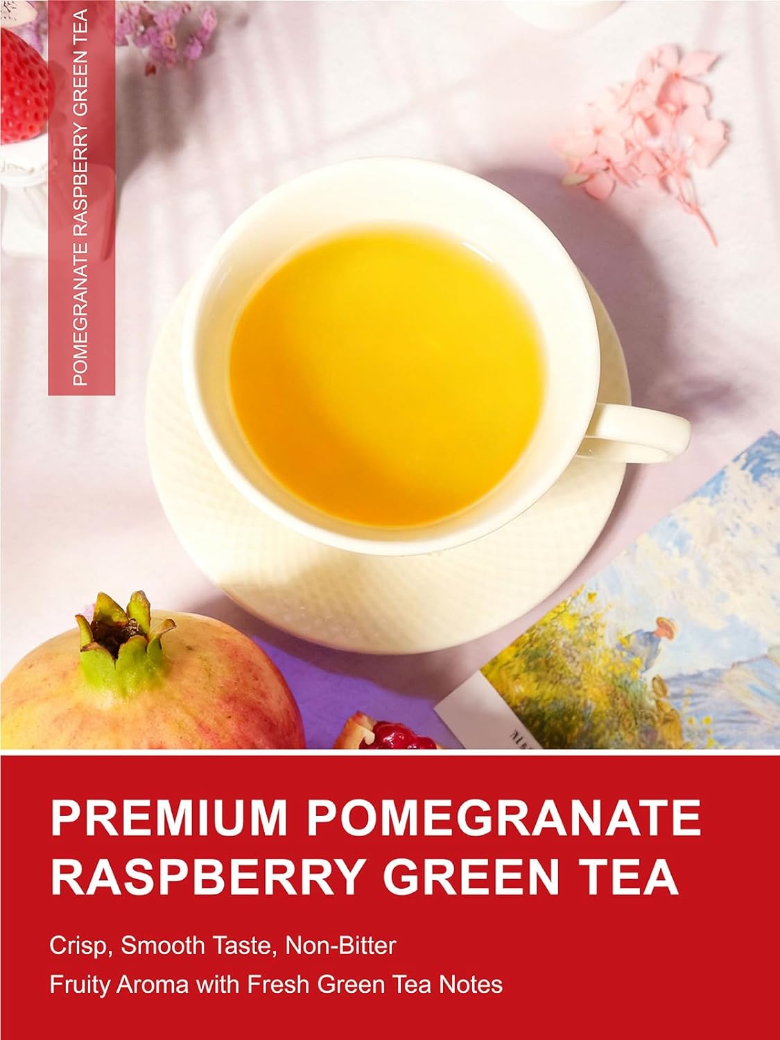 Alternative view of TeeLux Pomegranate Raspberry Strawberry Green Tea, Fruit Flavored Green Tea, Berry Aroma & Crisp Taste, Hot & Iced Tea, 100 Count