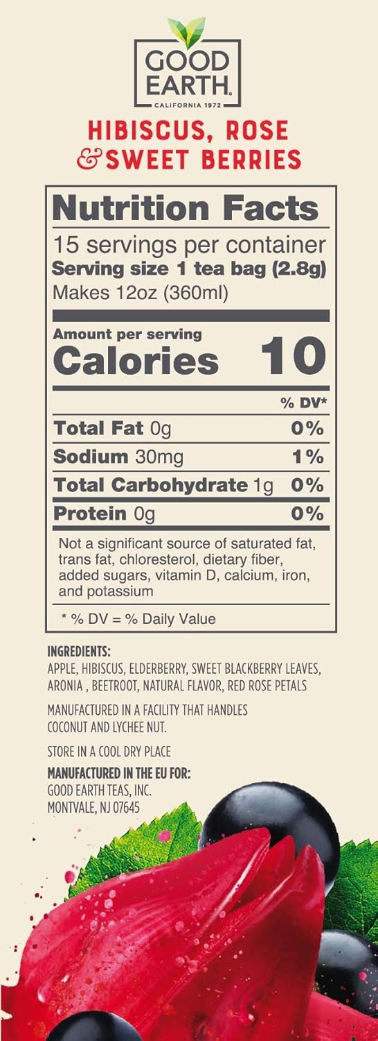 Good Earth Sensorials Hibiscus, Rose & Sweet Berries Herbal Tea 15 ct Box