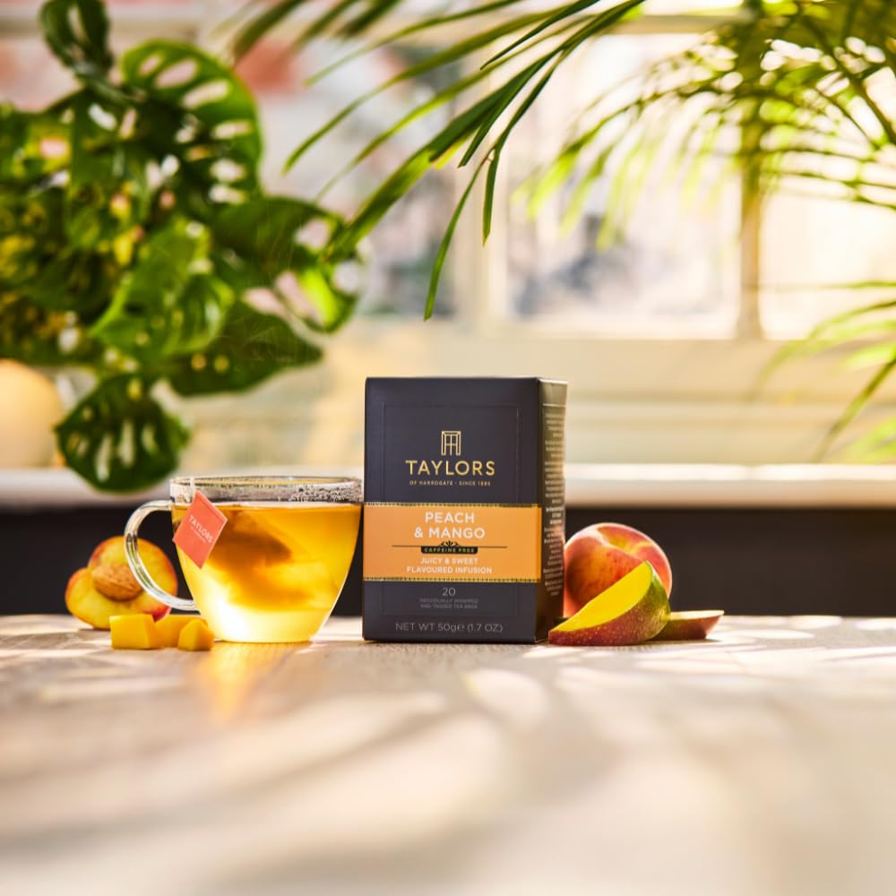 Taylors of Harrogate Peach & Mango, Herbal Tea, Individually Wrapped Teabags, 20 Count (Pack of 1), Juicy, Smooth, and Subtly Sweet, Caffeine-Free, Enjoy Hot or Iced, 20 Teabags