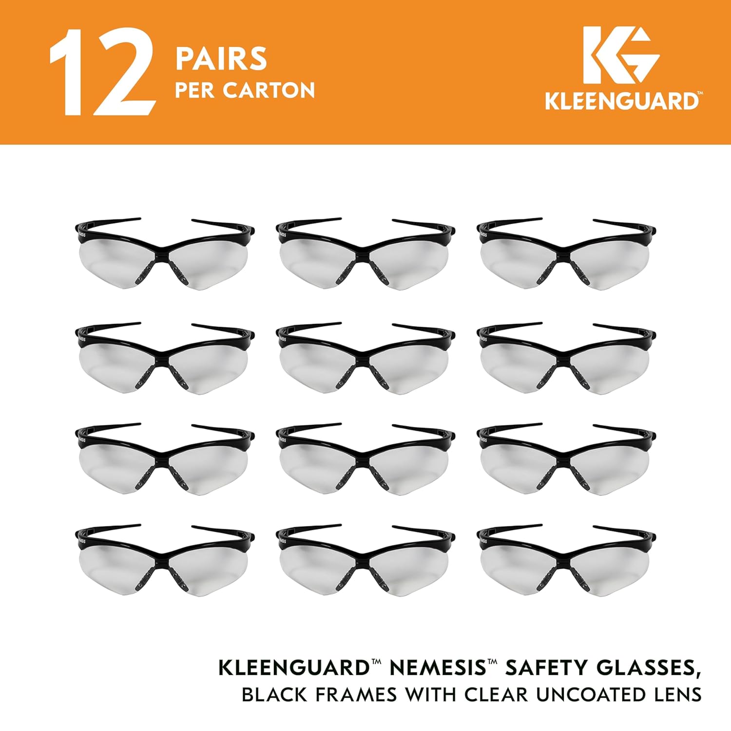 KleenGuard™ V30 Nemesis™ Safety Glasses (25676), Clear Lenses, Black Frame, Unisex Eyewear for Men and Women (12 Pairs/Case)