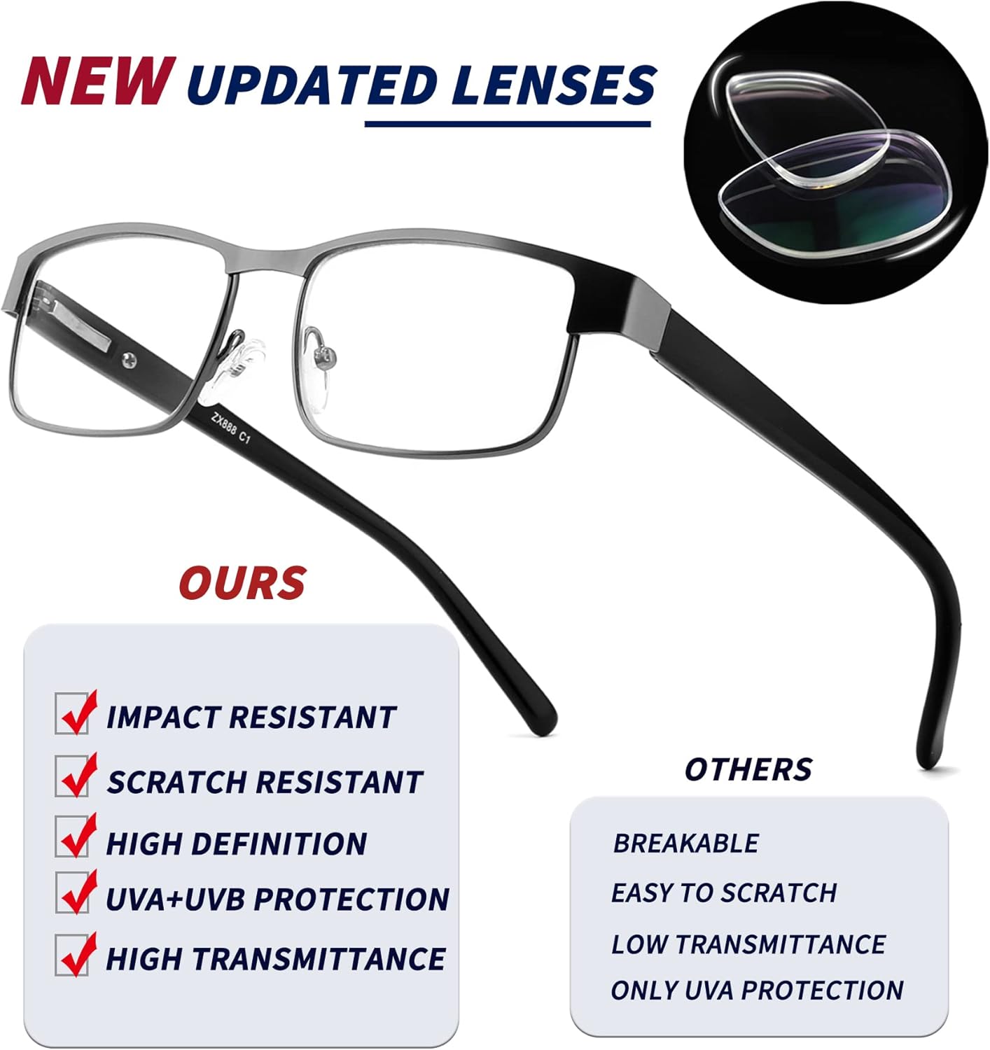 JJWELL 3 Pack Blue Light Blocking Metal Reading Glasses for Men, Anti Computer Glare/Reduce Eyestrain/Dry/Headache, UV Blocking Spring Hinge Readers