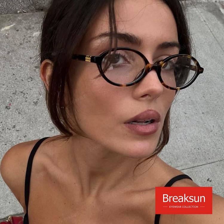 Breaksun Fashion Oval Glasses for Women Men Retro Round Tortoise Frame Blue Light Glasses Nerd Eyeglasses