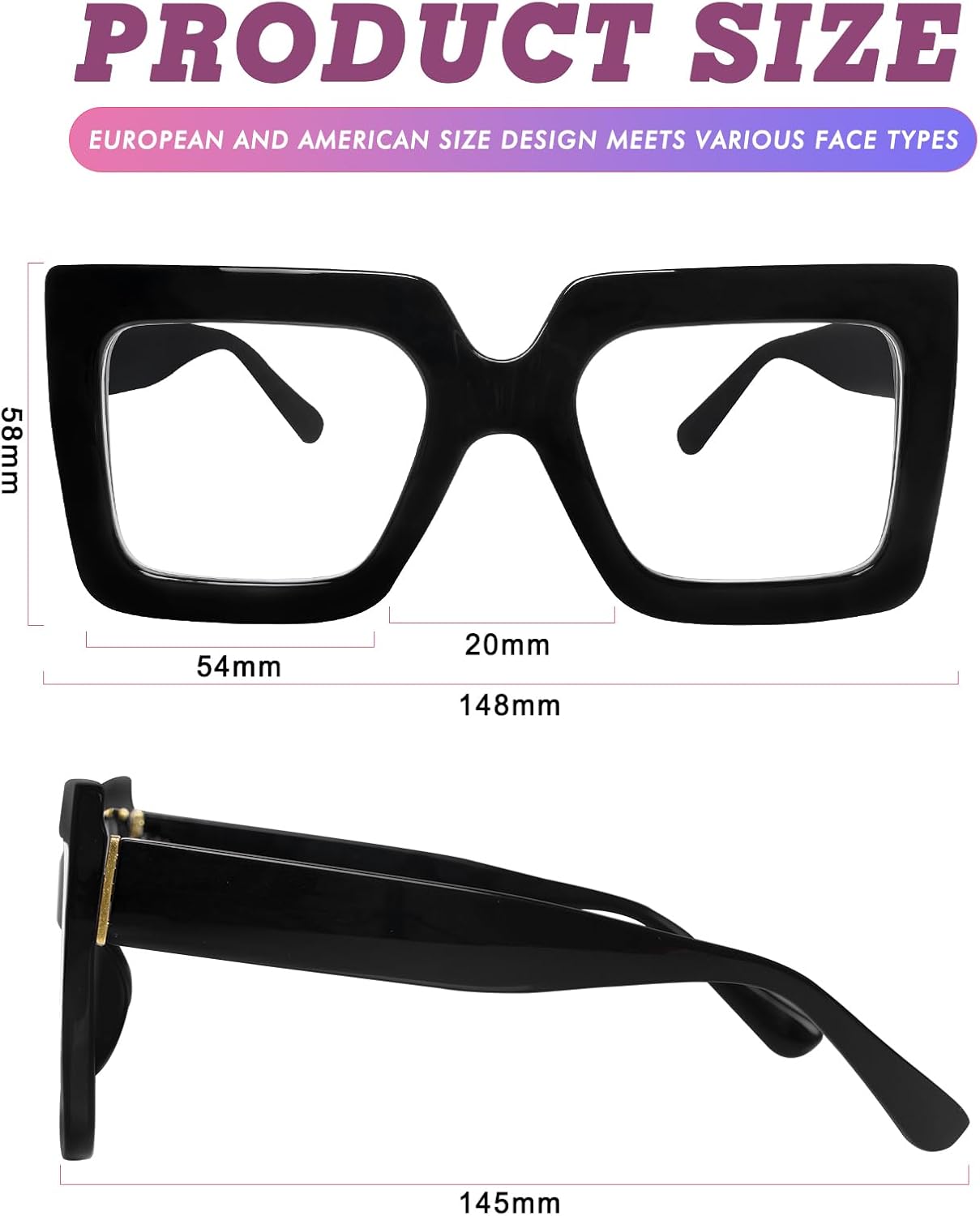 hoyuwak Oversized Square Blue Light Glasses Big Frame Computer Eyewear Thick Fashion Clear Glasses for Women Fashion