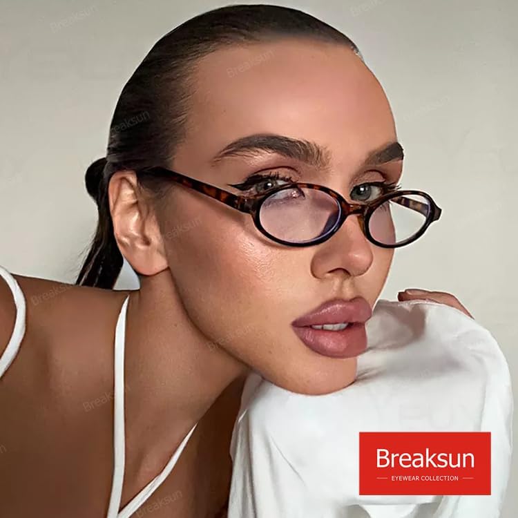 Breaksun Retro Small Oval Glasses for Women Men 90s Small Face Blue Light Eyeglasses Cosplay Y2K Fake Glasses