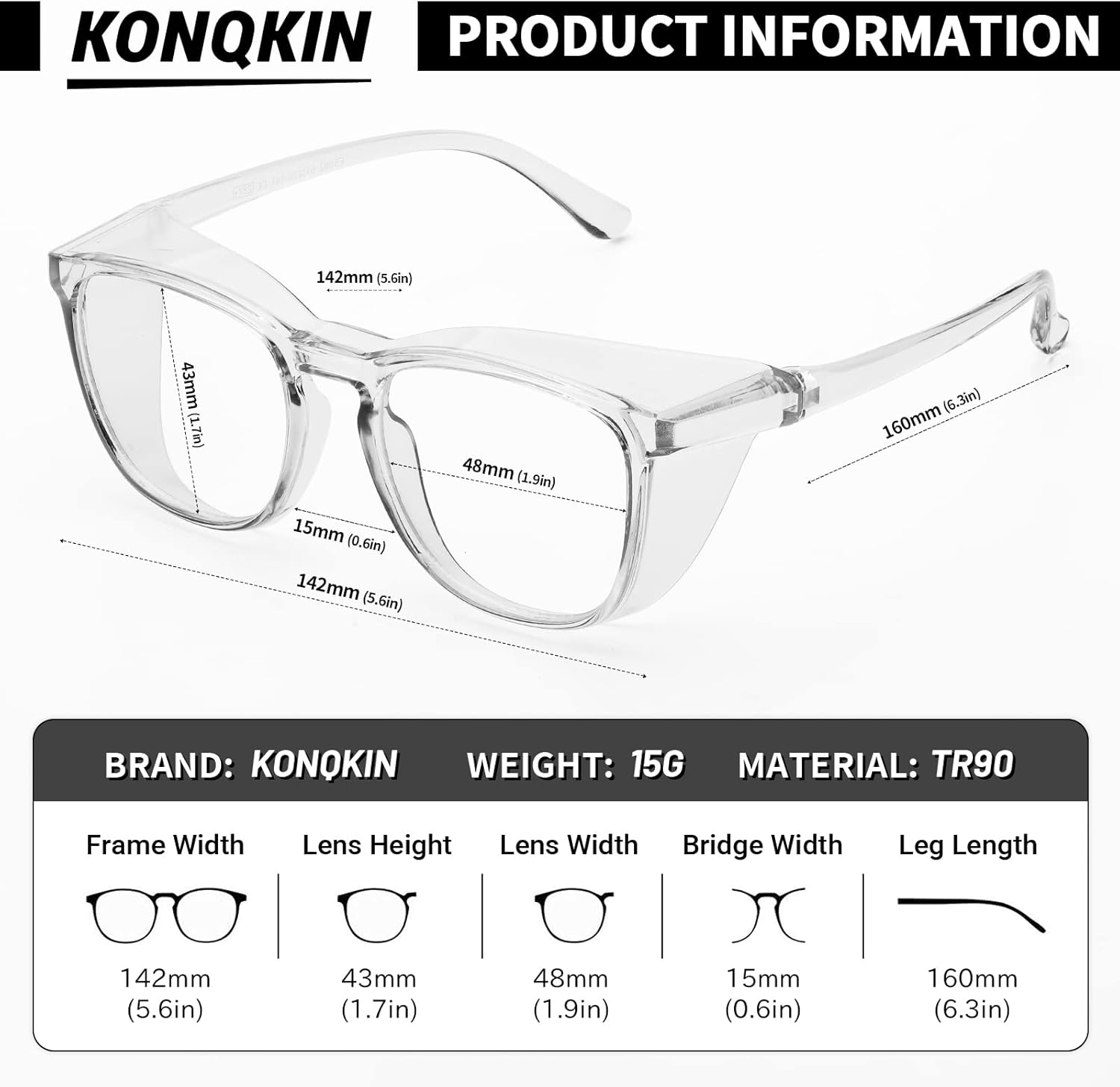 konqkin Safety glasses Goggles Nurses Protective Eyewear - Anti Fog Square Frame Stylish Clear Glasses for Women Men