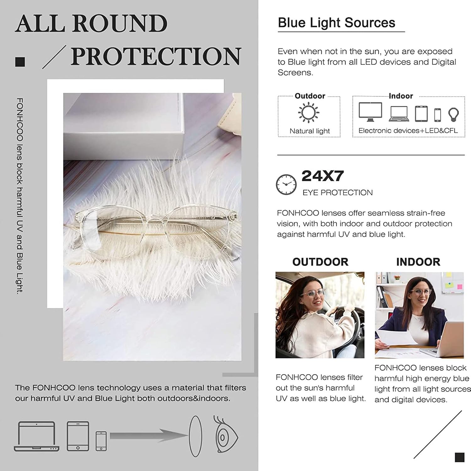 FONHCOO Blue Light Blocking Glasses Women Men,Computer Eyeglasses,Fashion Gaming Eyewear with Anti Eyestrain Headaches & UV Glare Crystal