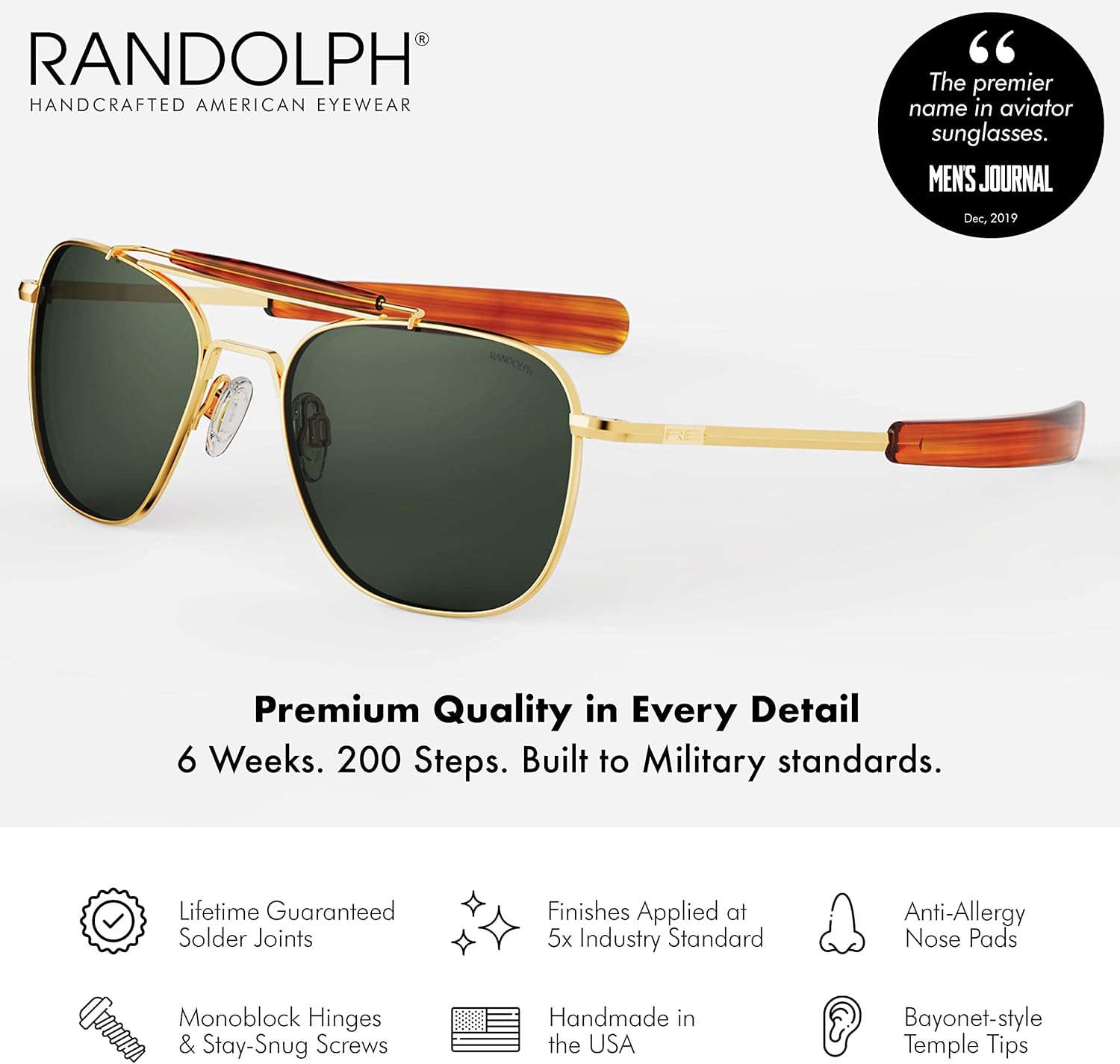Randolph Eyewear Aviator Sunglasses for Men & Women u2013 Aviator II Non-Polarized & Polarized, 23k Gold UV Protection Sunglasses