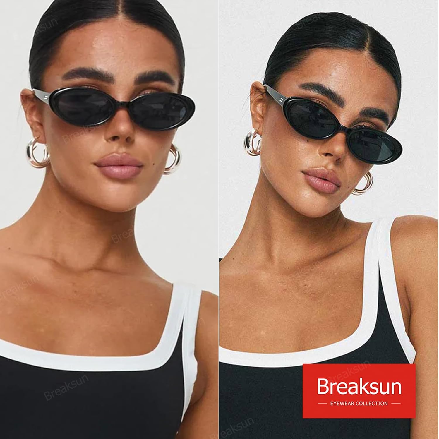 Breaksun Retro Oval Sunglasses for Women Men Fashion Small Oval Sunglasses 90s Vintage Shades