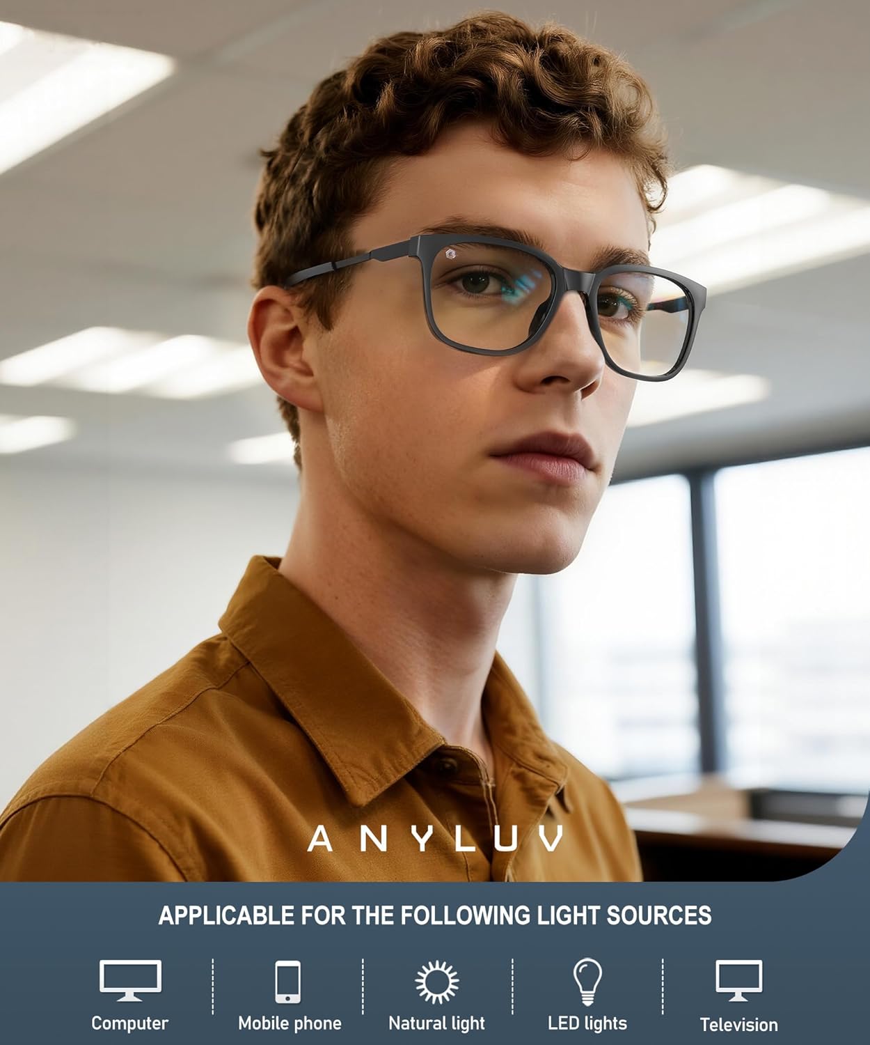 ANYLUV Blue Light Glasses for Men, Lightweight Computer Gaming Glasses, Stylish Anti Eyestrain Blue Light Blocking Men