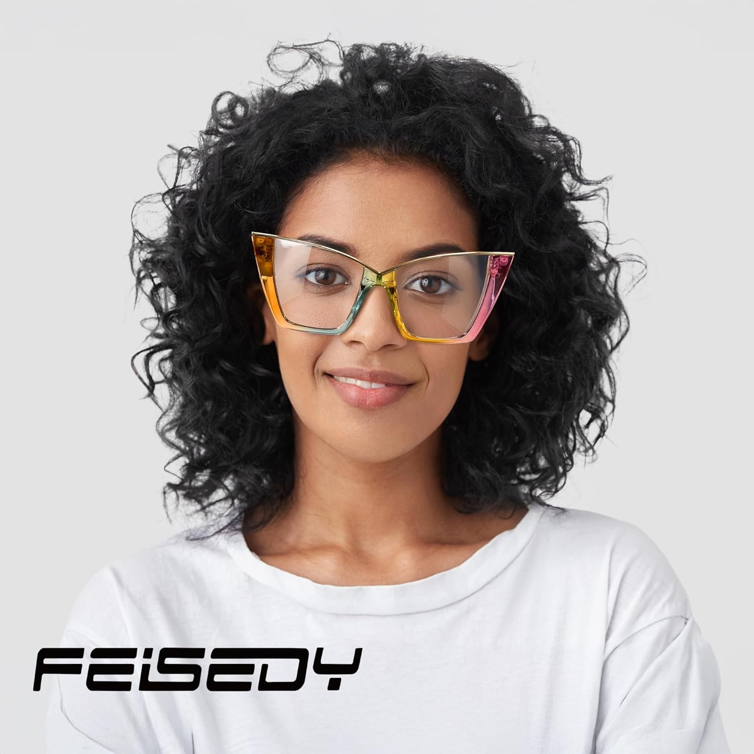 FEISEDY Fashion Cat Eye Blue Light Blocking Glasses for Women Fake Retro Eyeglasses Oversized Stylish Eyewear Frame B0240