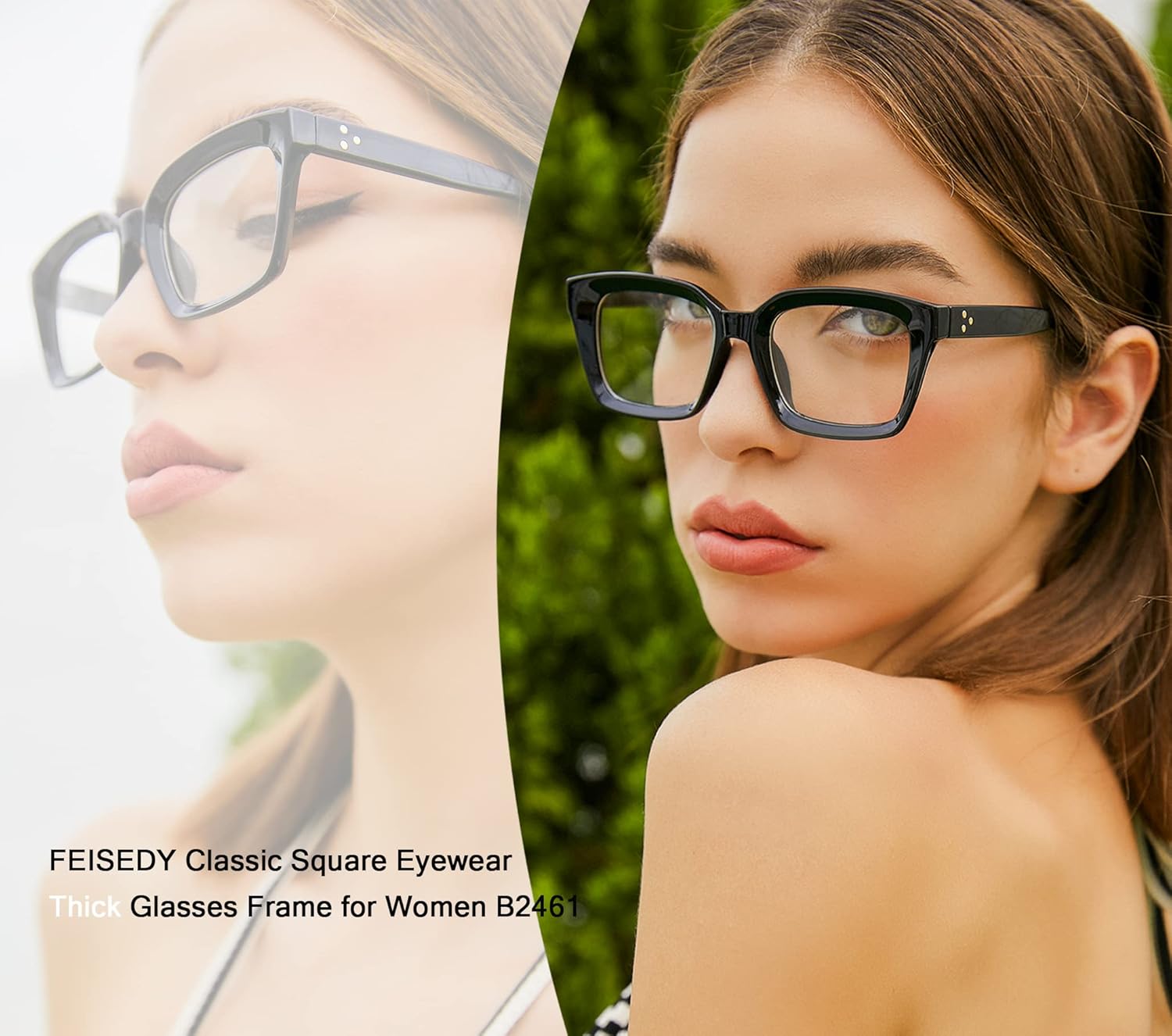 FEISEDY Glasses Frame Womens, Square Thick Eyeglasses Frame, Classic Eyewear for Men B2461