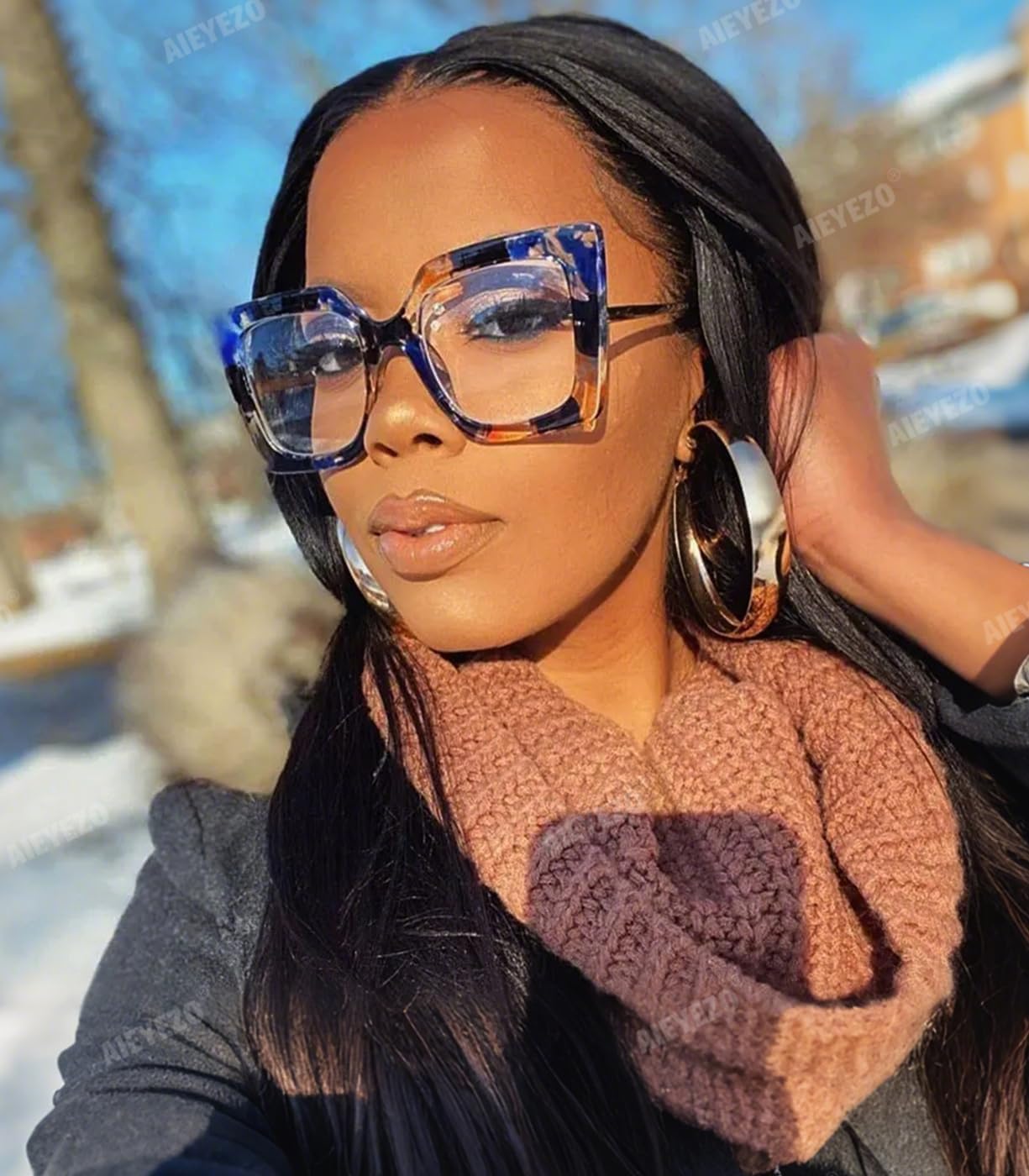 AIEYEZO Oversized Blue Light Glasses for Women, Anti Fatigue Prevent Headache Computer Eyeglasses