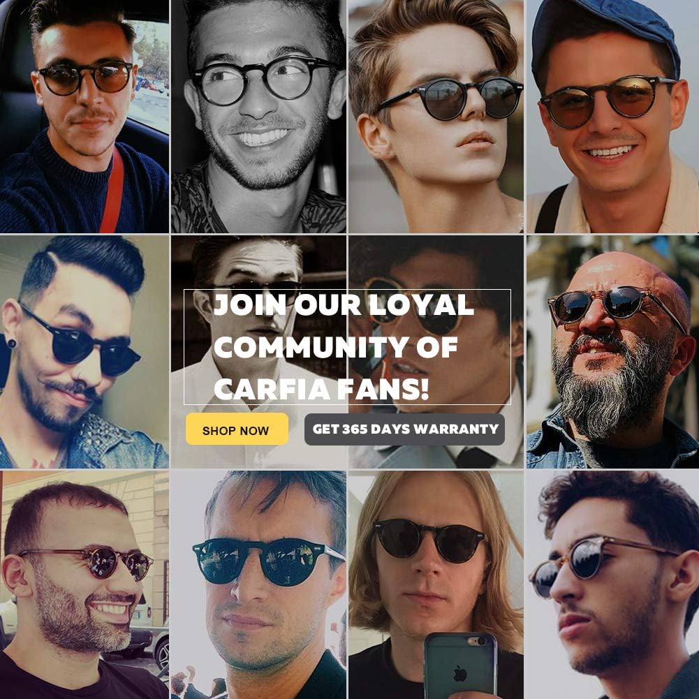 CARFIA Retro Polarized Sunglasses for Men UV400 Protection Handmade Acetate Round Frame CA5288L