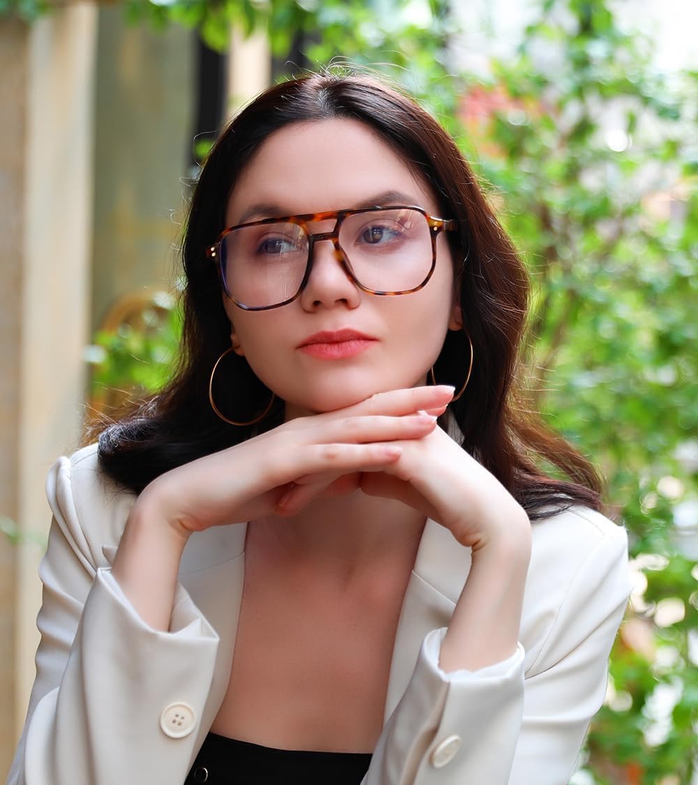 FEISEDY Blue Light Blocking Glasses Fake Nerd Clear Square Computer Lightweight Pilot Glasses Frame Oversized B2866 - Image 2