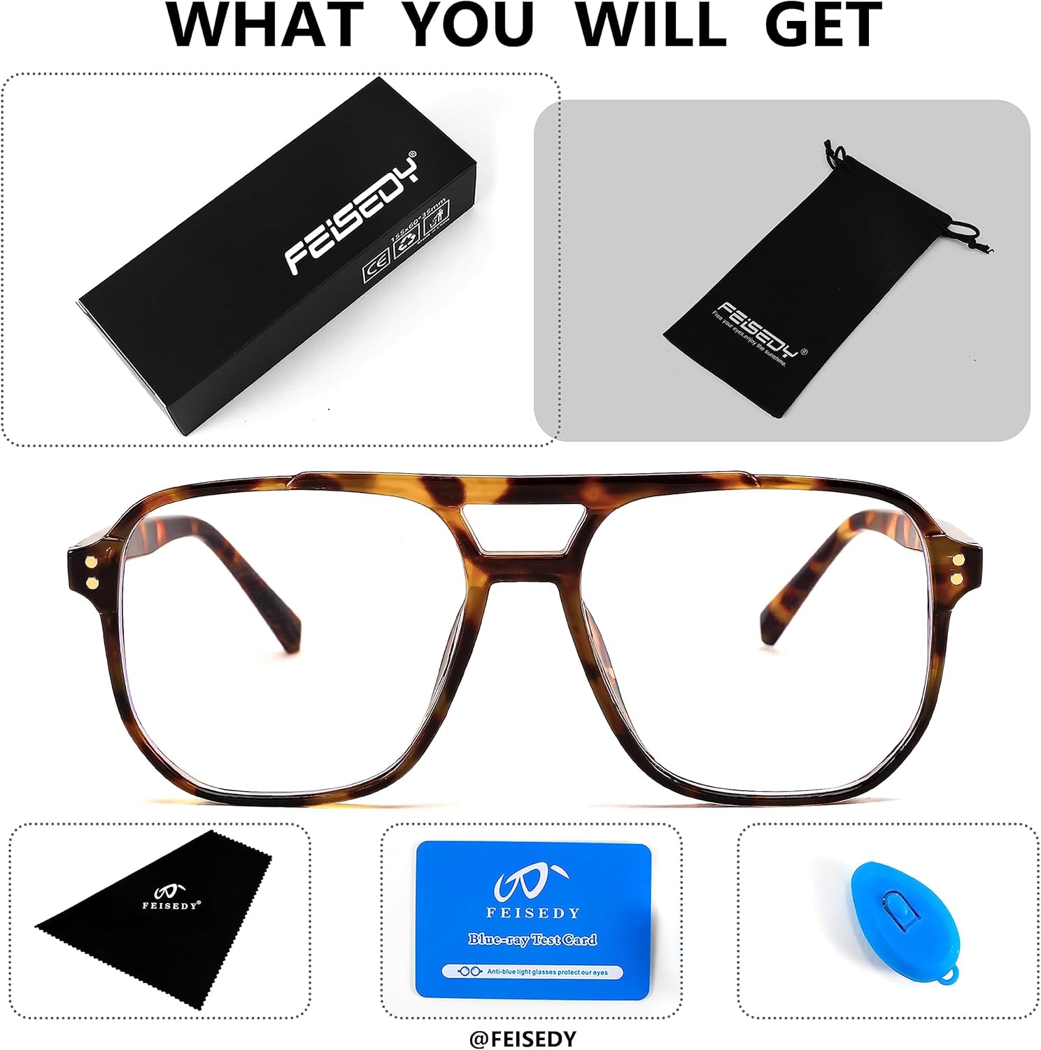 FEISEDY Blue Light Blocking Glasses Fake Nerd Clear Square Computer Lightweight Pilot Glasses Frame Oversized B2866 - Image 6