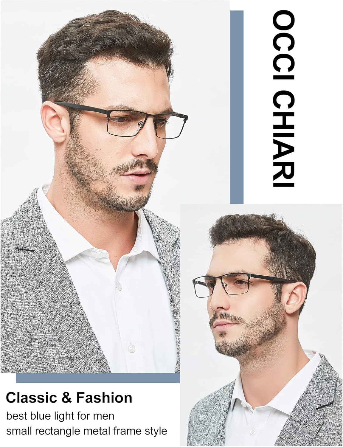 OCCI CHIARI Anti Blue Light Glasses for men - Computer Glasses Men - Black Eyewear Frame - Game Glasses for Men