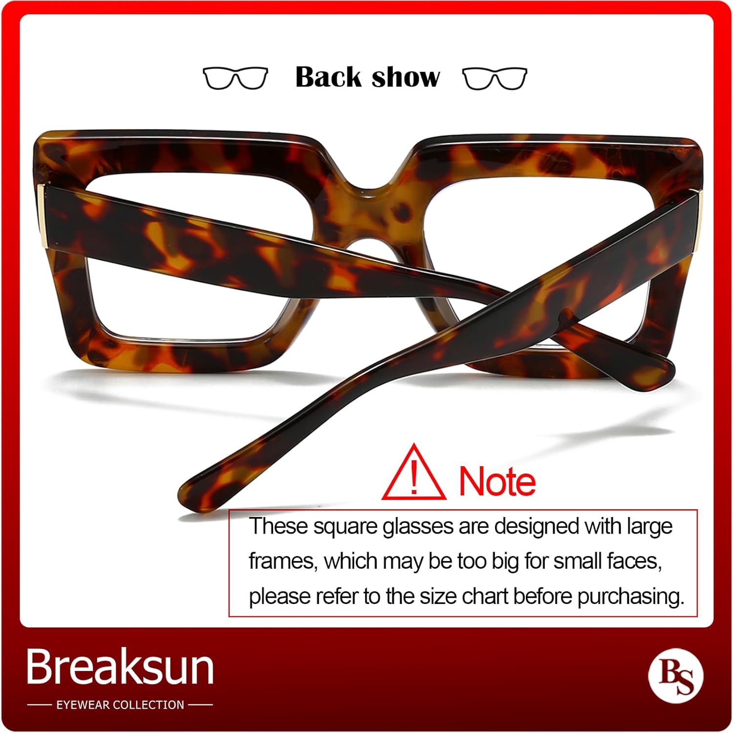 Breaksun Oversized Blue Light Glasses for Women Fashion Thick Square Computer Eyewear Non-Prescription Black Glasses (Brown Tortoise)