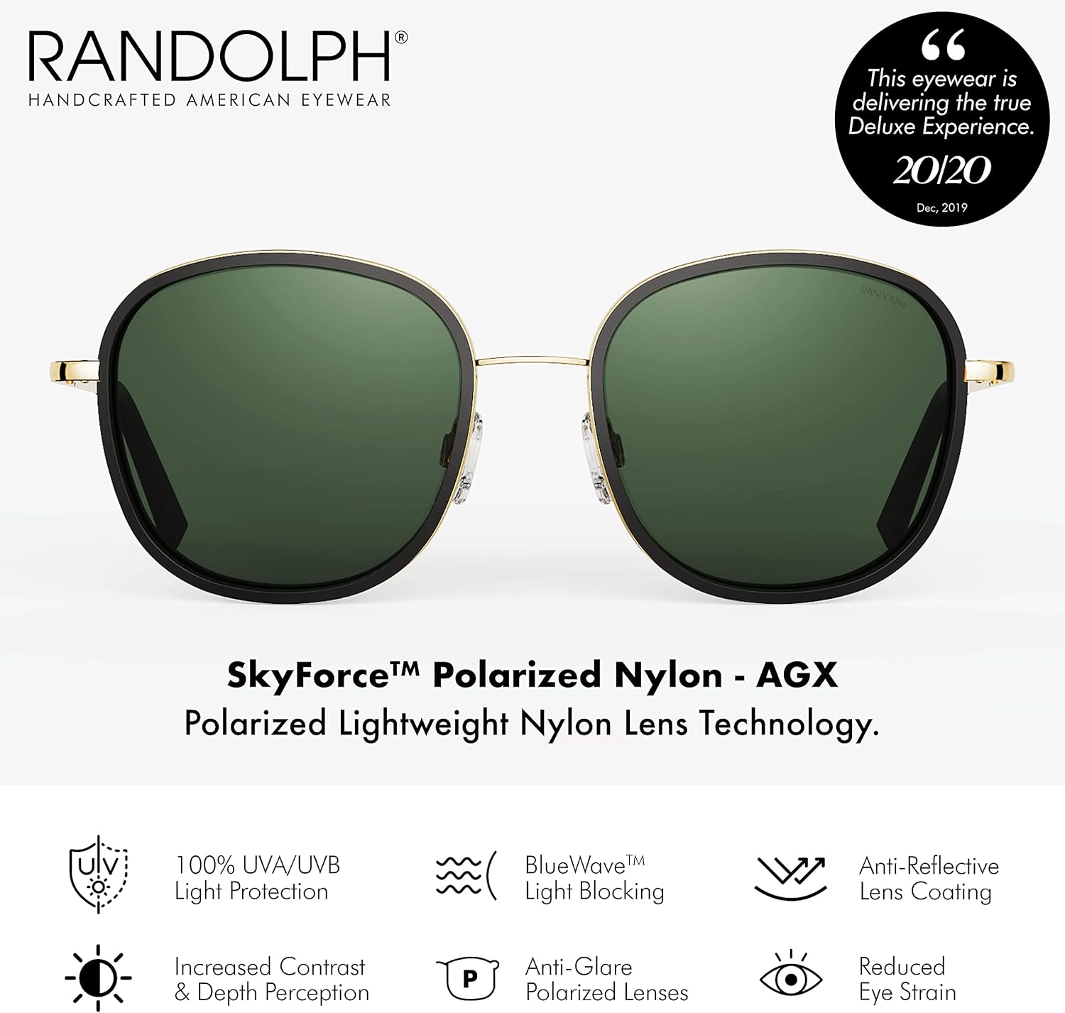 Randolph Eyewear Elinor Fusion Sunglasses for Women u2013 Oversized Non-Polarized Sunglasses with 23k Gold Frame, UV Protection