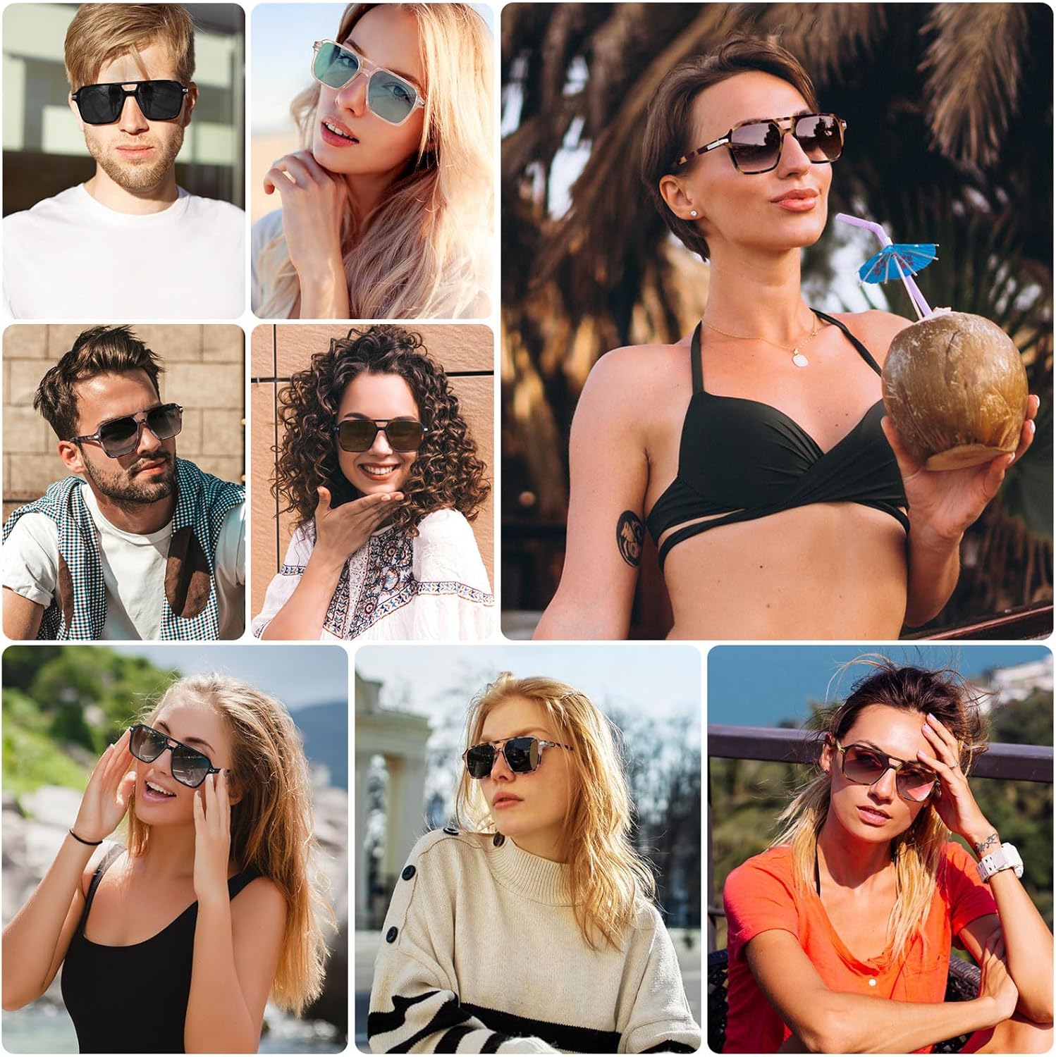 Fozono Retro Aviator Sunglasses for Women Men Trendy Classic Square 70s 80s 90s Vintage Shades Double Bridge Aviators FZN813