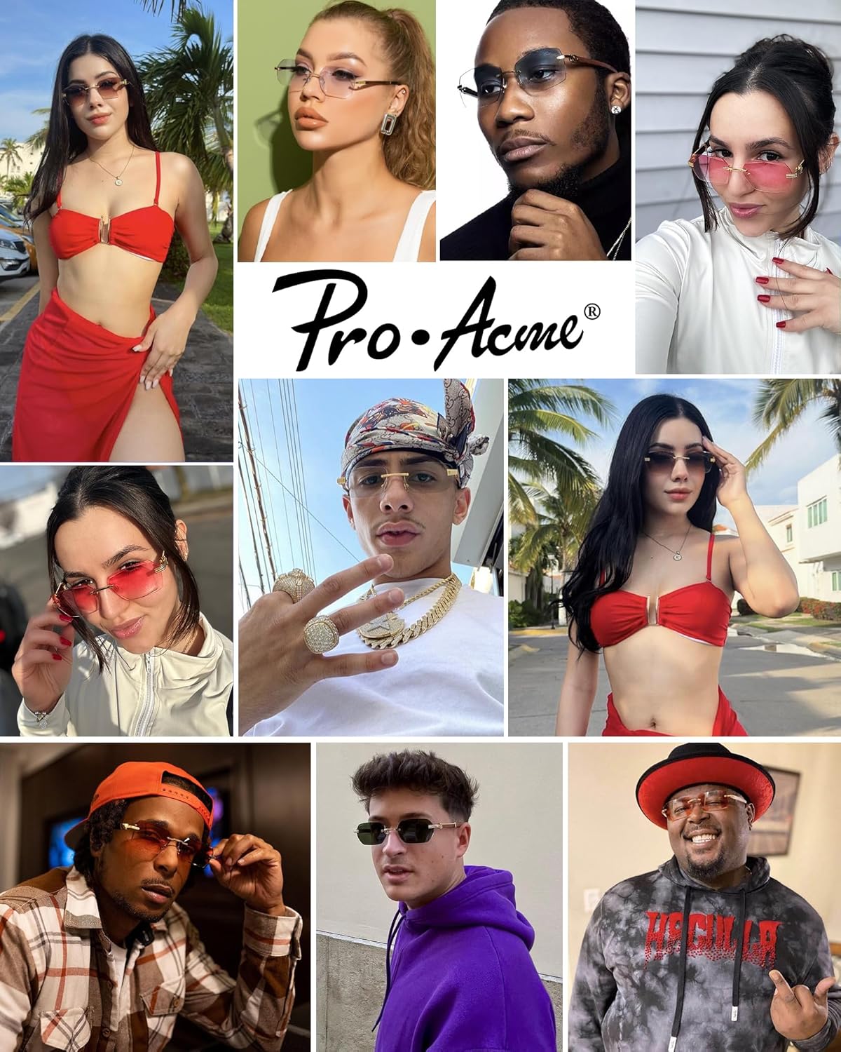 Pro Acme Rimless Rectangle Sunglasses for Men Women Hexagon Shade Eyewear Frameless y2k Glasses