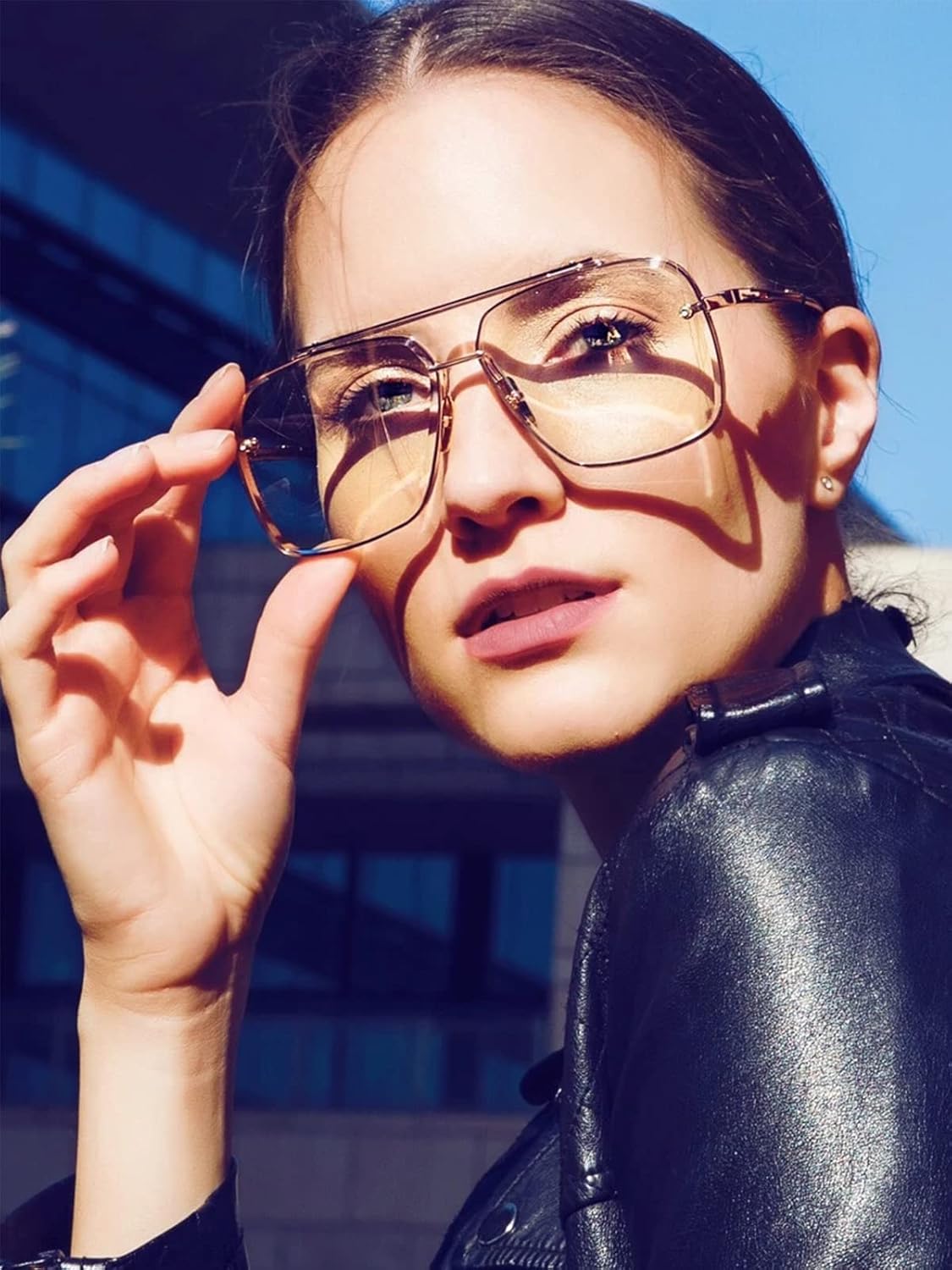 PORADAY Square Aviator Sunglasses for Men Women Fashion Oversized Pilot Sun Glasses Vintage Metal Frame Gradient Shades