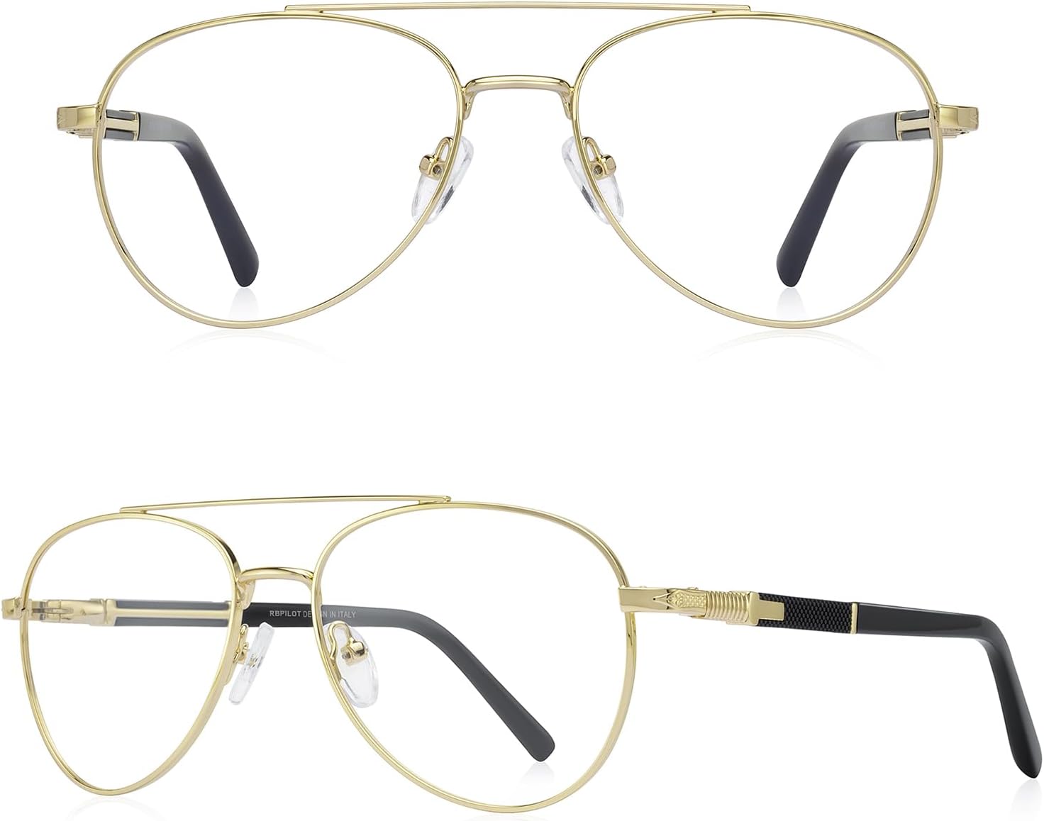 RB.Pilot Classic Aviator Reading Glasses for Men Women Light Blocking Computer Readers Spring Hinge Metal Frame Acetate Legs