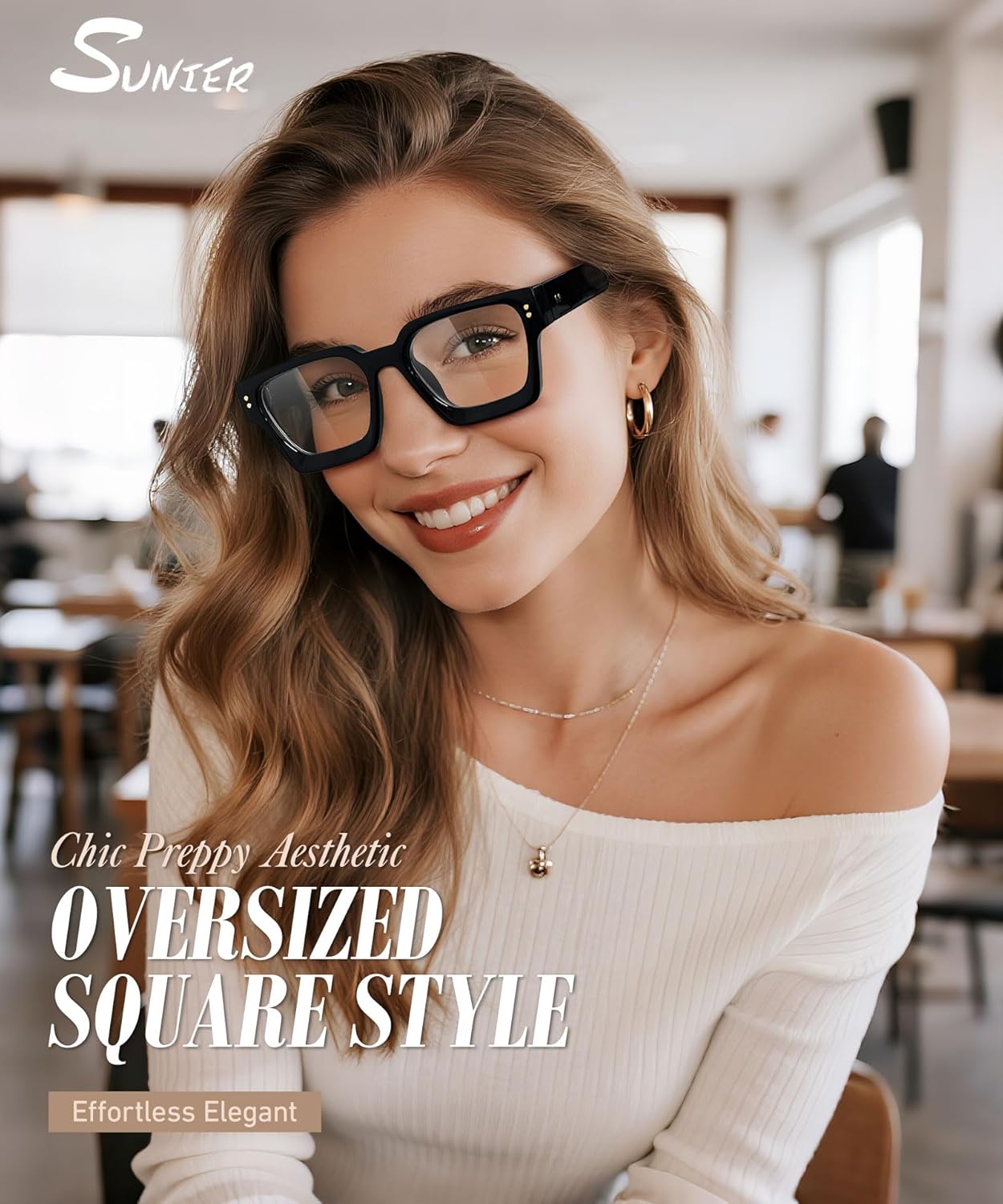 Oversized Thick Square Fake Glasses for Women Men,Fashion Preppy Clear Lens Eyeglasses with 100% UV400 Protection