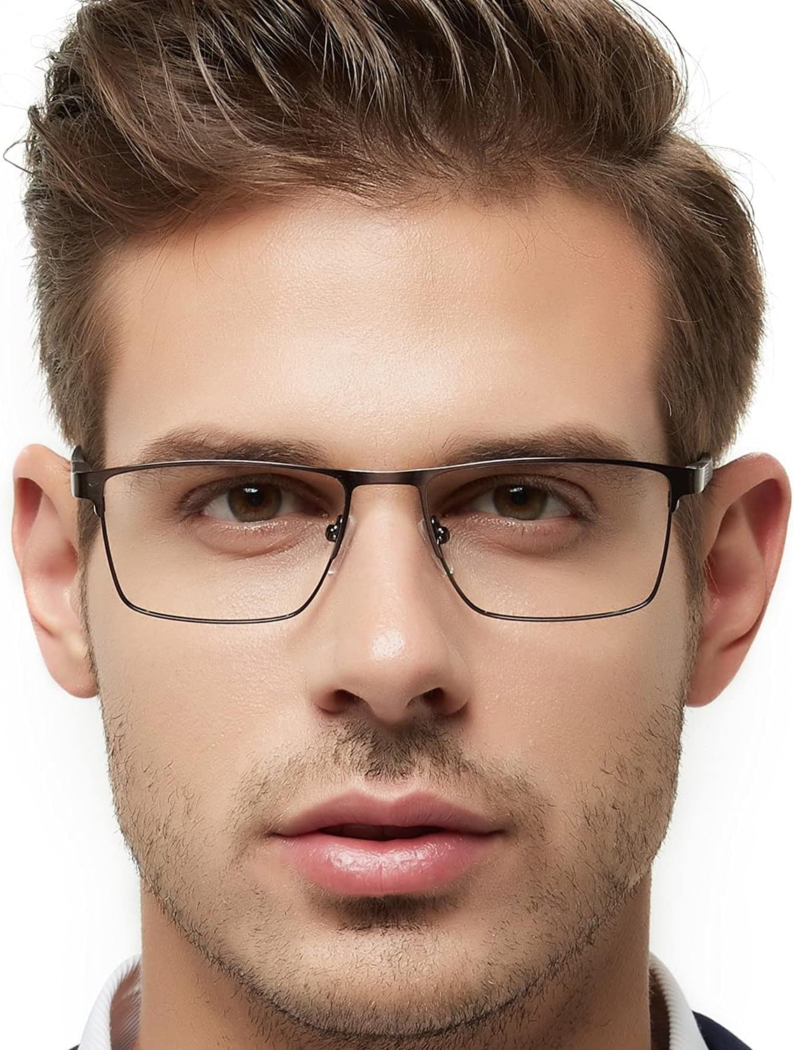 OCCI CHIARI Mens Rectangle Full-Rim Metal Black Non-prescription Clear Optical Glasses