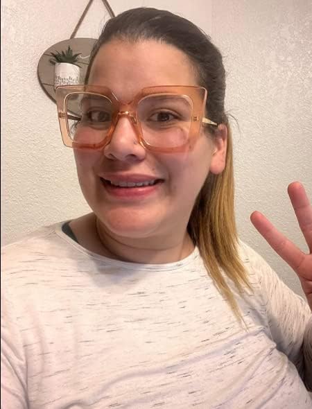 FEISEDY Oversized Square Blue Light Blocking Glasses Eye Strain Glare Pearl Inlay Arm Cat Eye Fashion Eyewear B2639