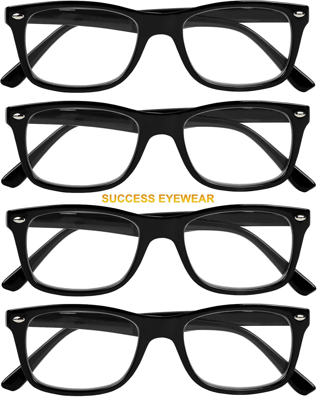 Success Eyewear Reading Glasses Set of 4 Black Quality Readers Spring Hinge Glasses for Reading for Men and Women