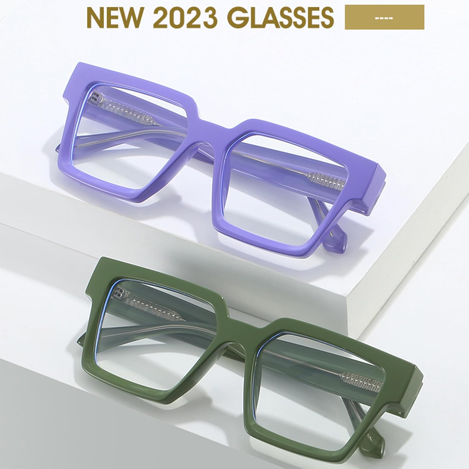 Kursan Square Black Glasses for Women Men Retro Oversized Thick Frame Clear Lens Eyeglasses