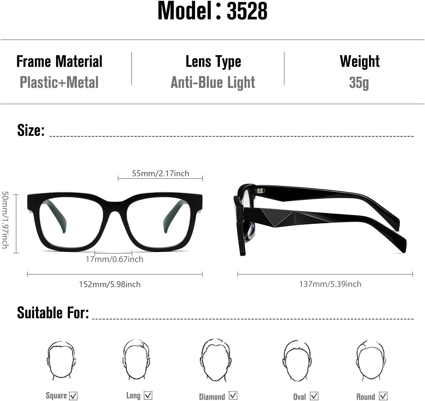 kimorn Blue Light Blocking Glasses,Anti Eyestrain & UV Protection,Square Frame Glasses for Women and Men