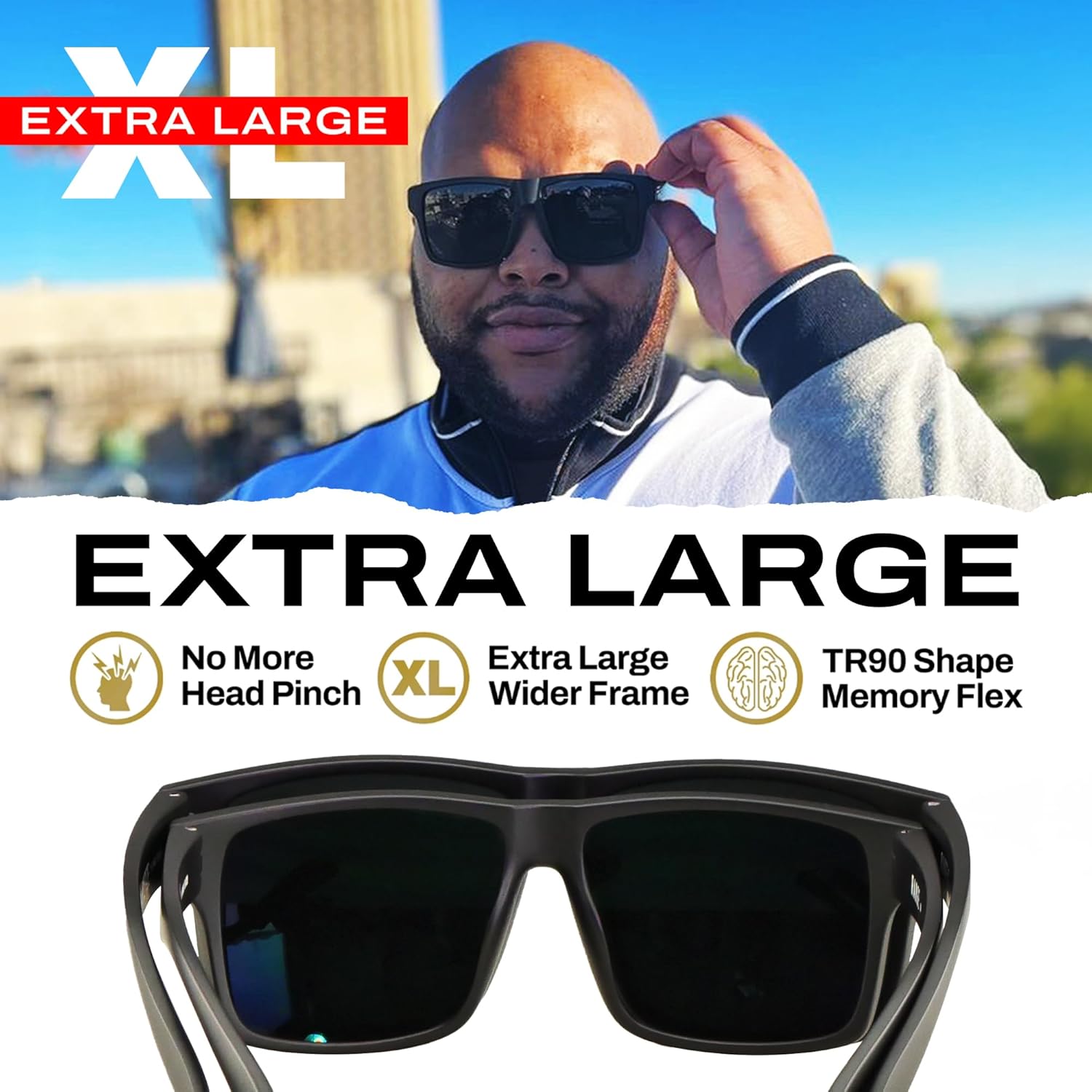 TOROE Eyewear Matte Black RANGE XL Frame Sunglasses Light Weight TR90 Frame, Polarized Polycarbonate Lens