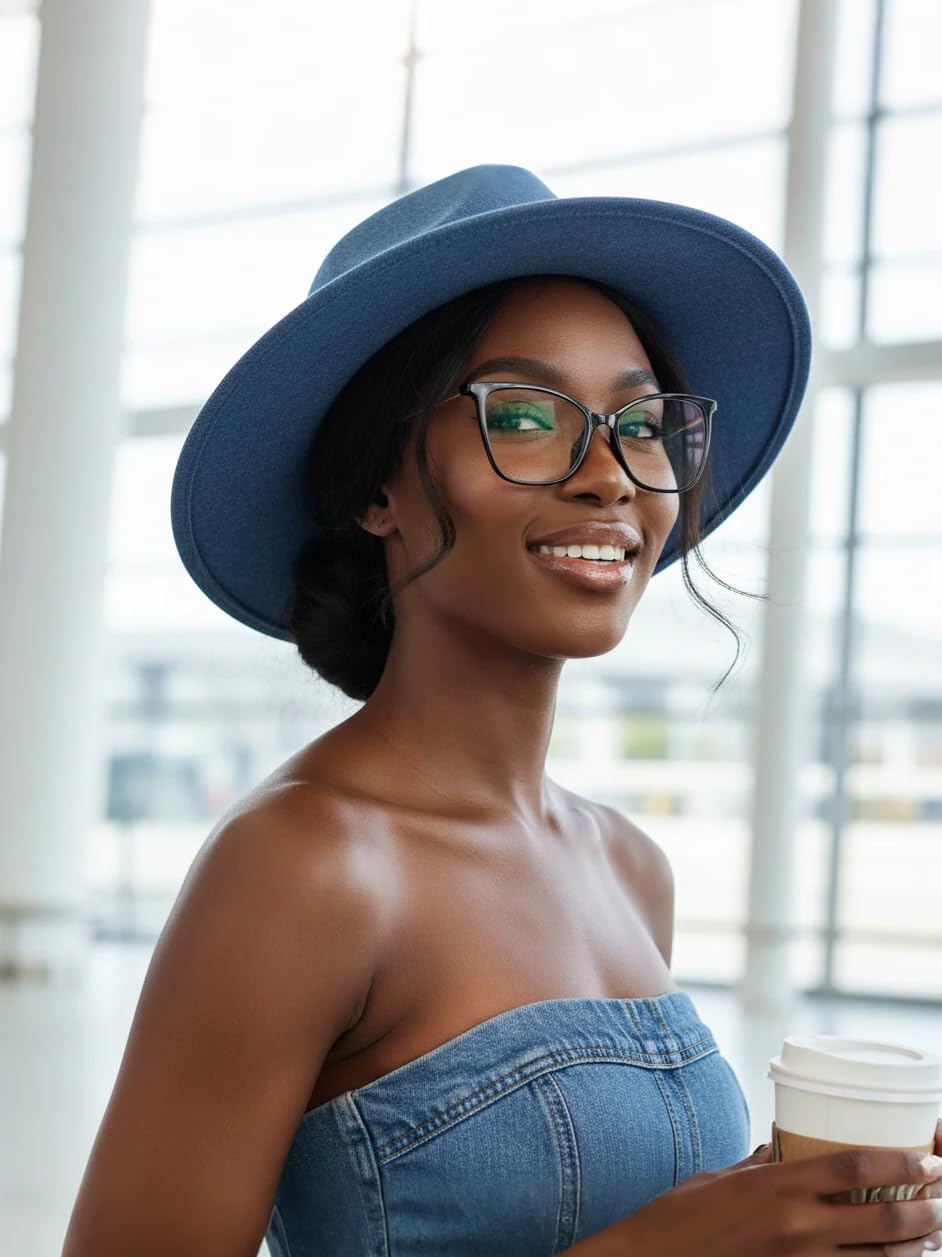 VISOONE Oversized Cat Eye Blue Light Blocking Glasses for Women Large Cute Lightweight Eyeglasses Metal Frame Calina