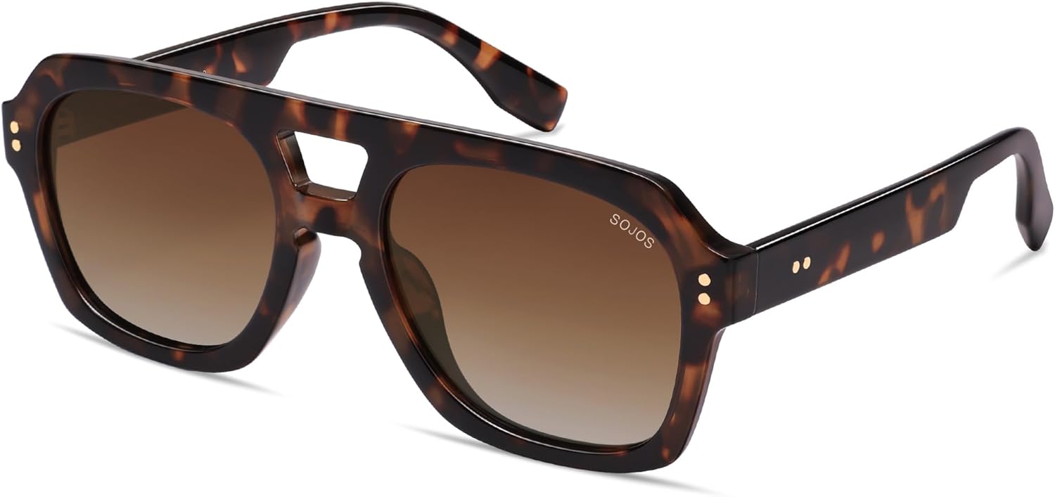 SOJOS Retro Thick Polarized Aviator Sunglasses for Women Men, Large Trendy Bold Square Pilot Shades SJ2385