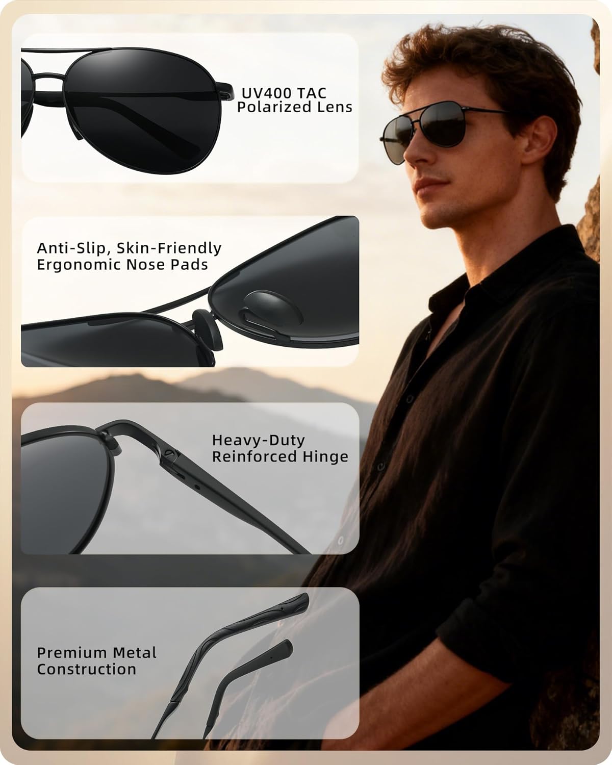 tanmigot Aviator Sunglasses for Men Women, Polarized UV400 Protection Sunglasses, Retro Aviator Sunglasses for Driving Sports