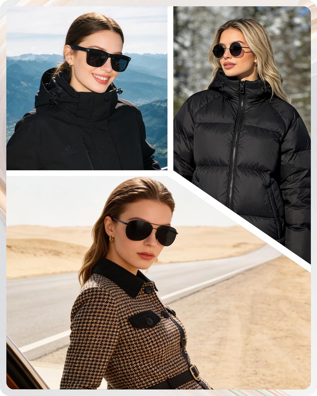 3 Pack Sunglasses Set for Men Women - Retro Round, Aviator Metal, Classic Plastic Black Frames & Lenses,Polarized UV400 Protection for Driving Beach Daily Outdoor