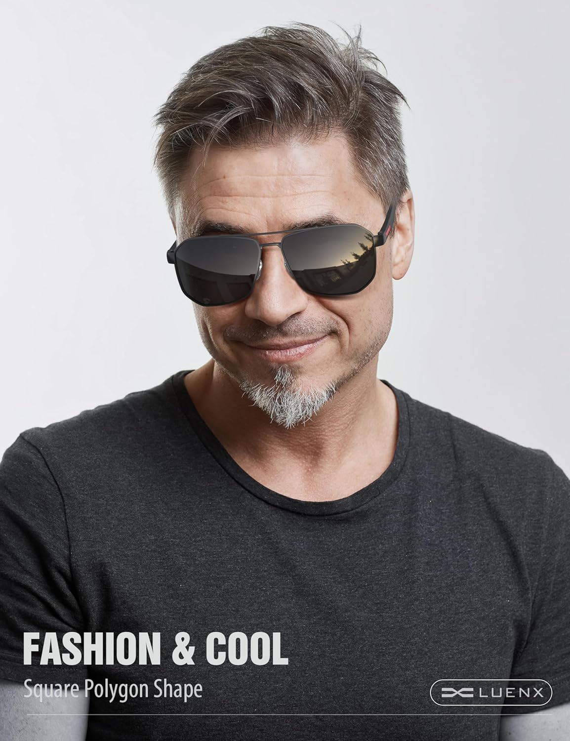 LUENX Aviator Sunglasses for Men Square Polarized Polygon Lens - UV 400 Protection with Accessories 61MM Driving Outdoor