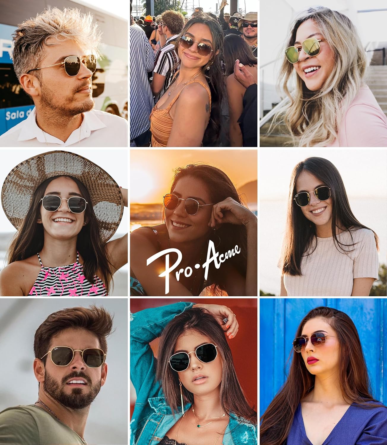 Pro Acme Small Square Sunglasses for Women Men 100% Real Glass Lens Hexagonal Frame