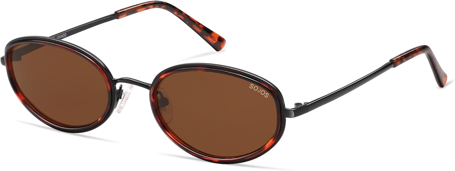 SOJOS Trendy Oval Polarized Sunglasses for Women Men, 80s 90s Chic Retro Vintage Sunnies SJ1248