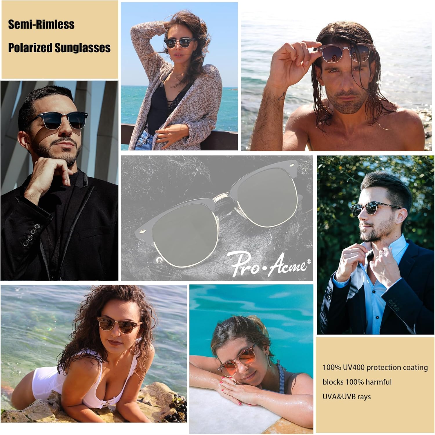 Pro Acme Semi-Rimless Polarized Sunglasses UV 400 Protection for Women Men