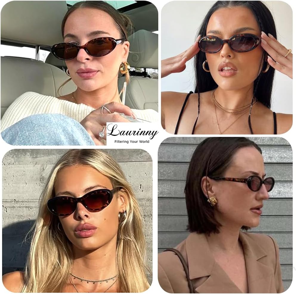 Laurinny 90s Sunglasses for Women Men Retro Small Oval Sunglasses