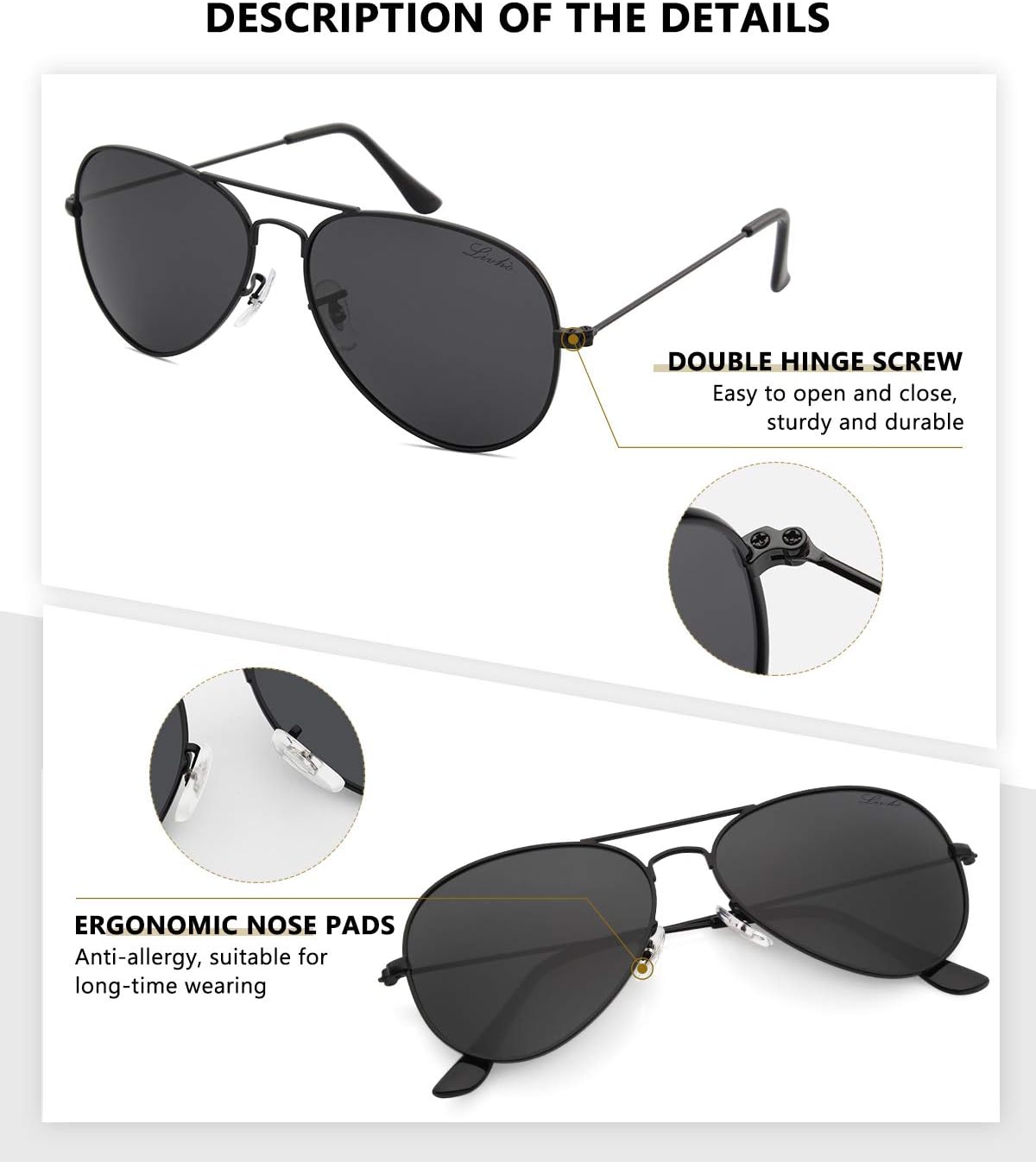 livho Sunglasses for Men Women Aviator Polarized Metal Mirror UV 400 Lens Protection