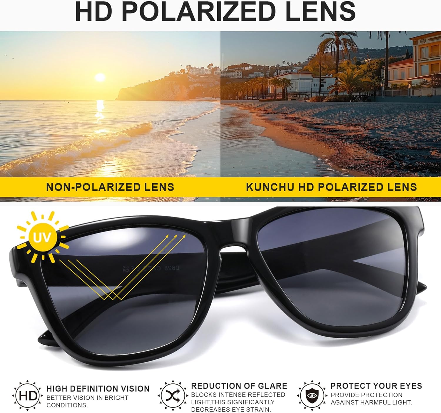 kunchu Polarized Sunglasses Womens Trendy Classic Retro Womens Sunglasses Men Driving Sun Glasses UV Protection