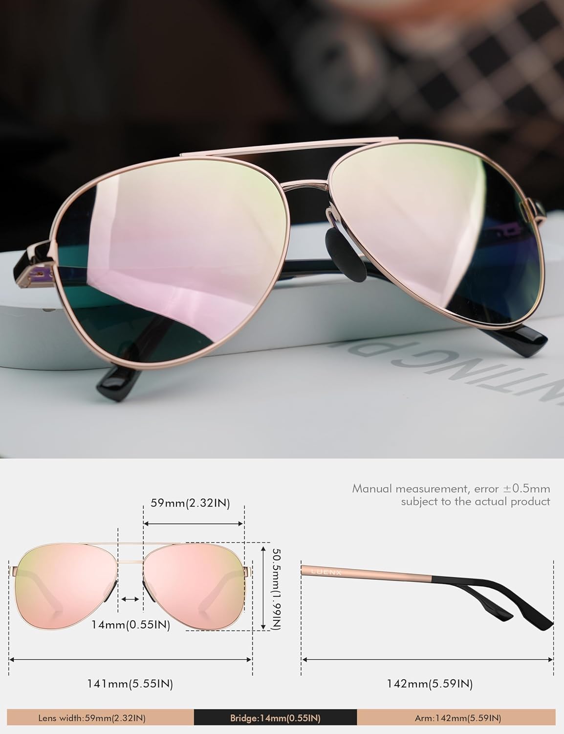 LUENX Aviator Sunglasses for Men Women Polarized - UV400 Protection, Stylish Shades, Driving, Outdoor Activities