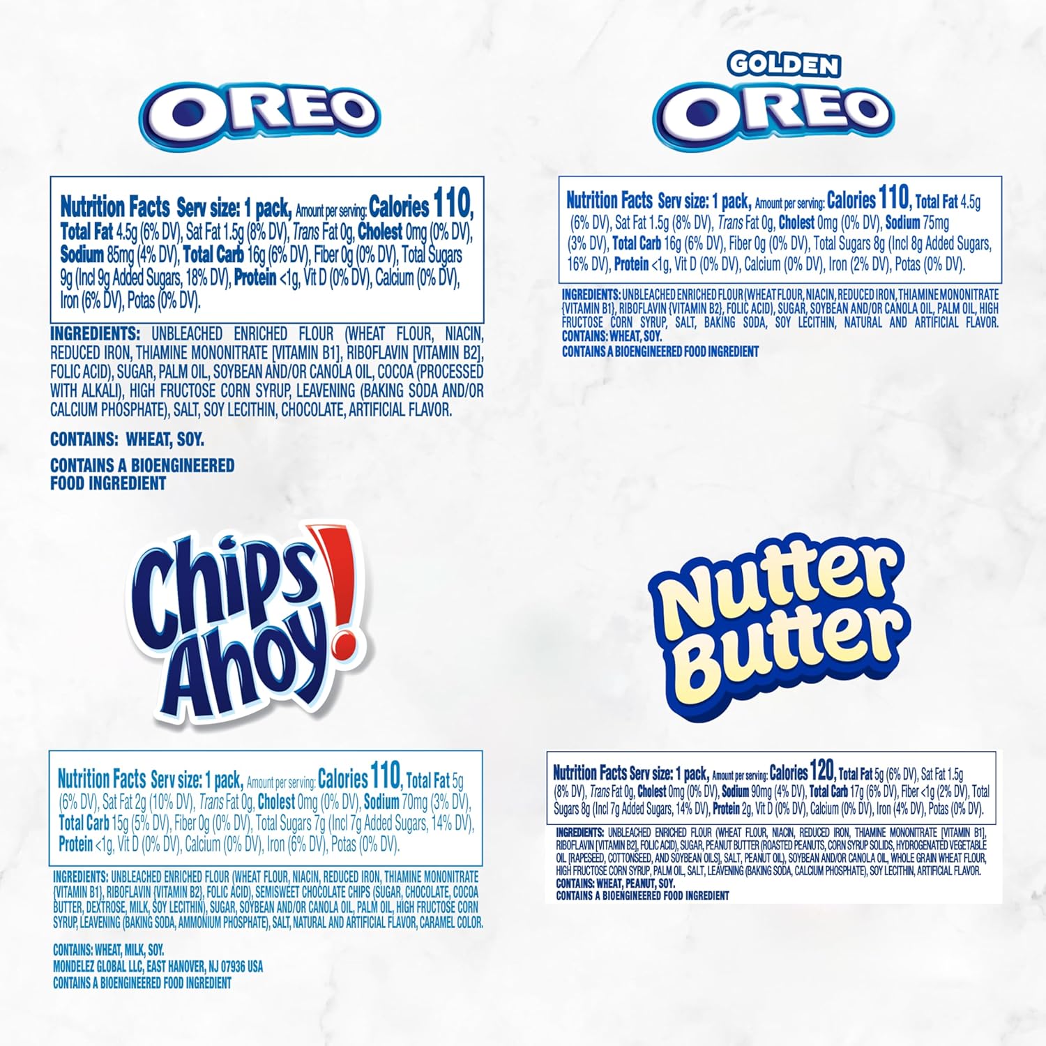 OREO Original, OREO Golden, CHIPS AHOY! & Nutter Butter Cookie Snacks Variety Pack, 56 Snack Packs (2 Cookies Per Pack)