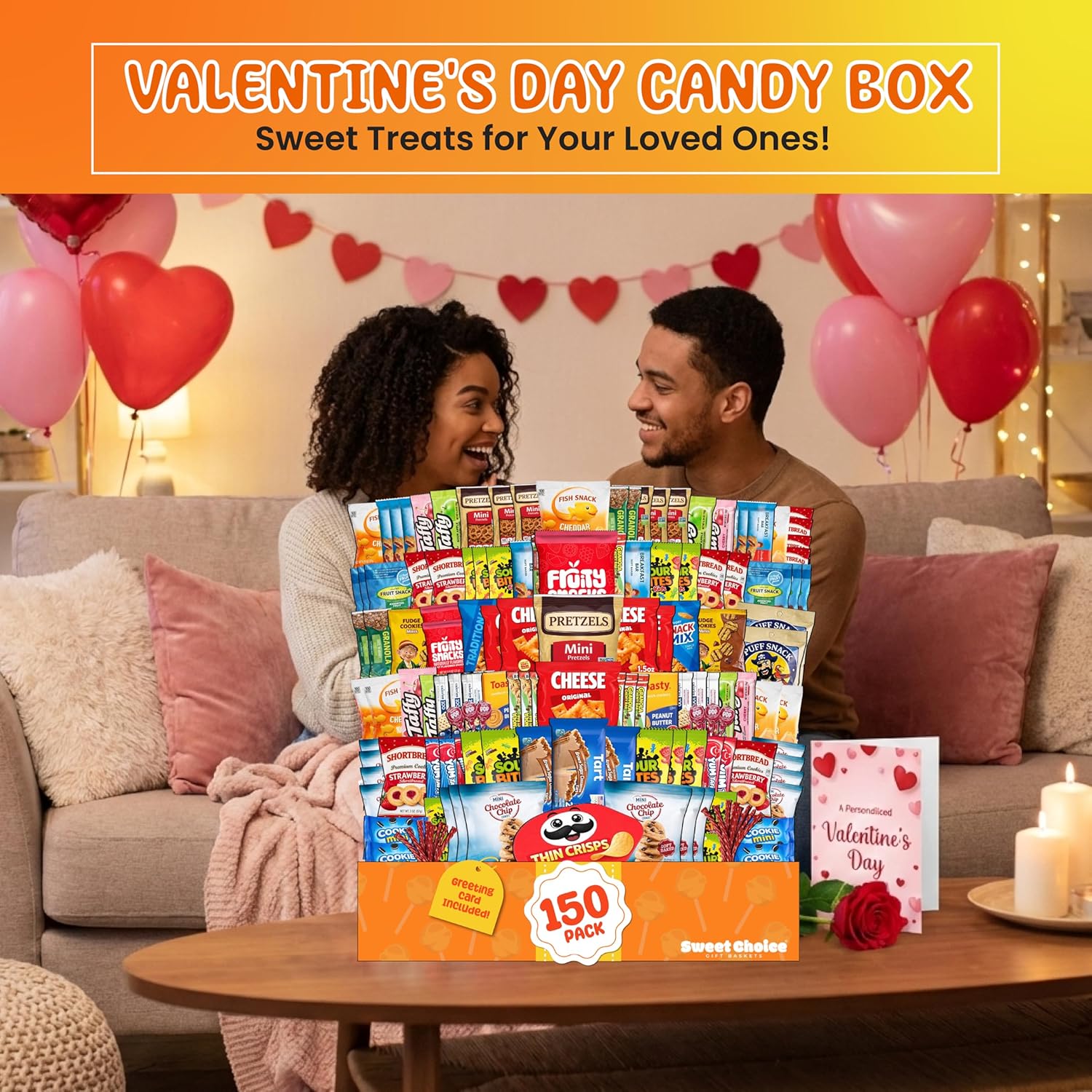 Snack Box Variety Pack (150 Count) - Bulk Snacks Variety Pack for Adults, Kids and Teens with Chips, Cookies & Bars - Valentines Care Package College, Movie Nights, Travel & Birthdays