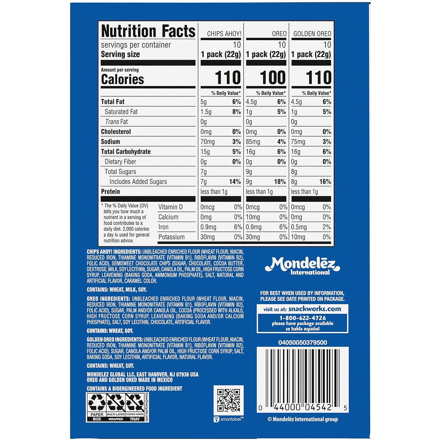 Nabisco Sweet Treats Cookie Variety Pack OREO, OREO Golden & CHIPS AHOY!, 30 Snack Packs (2 Cookies Per Pack)