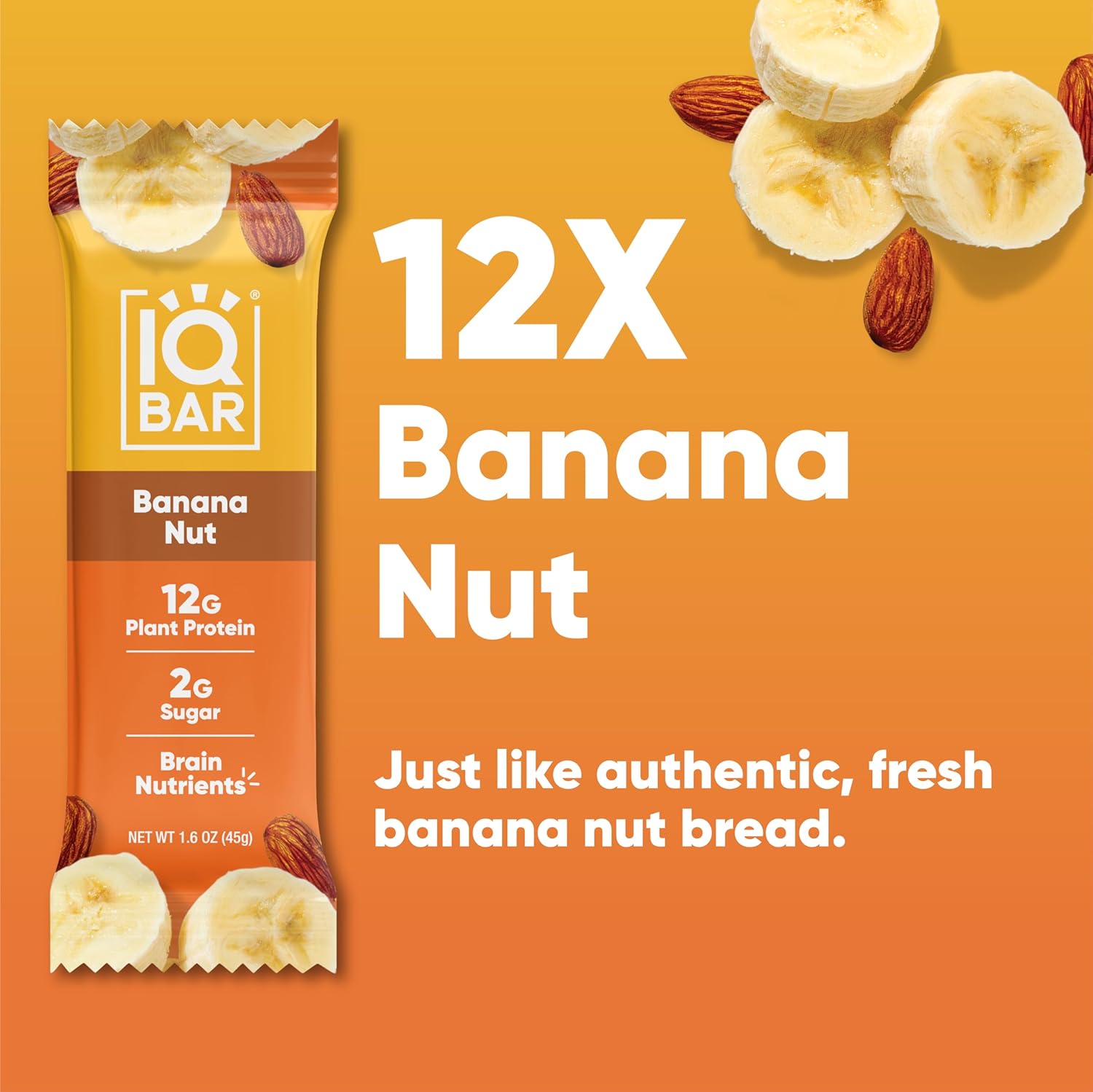 IQBAR Brain and Body Plant Protein Bars Banana Nut 12 Count - Keto, Vegan, Low Carb, High Fiber, Gluten Free, Dairy Free, Low Sugar Snack - Image 2